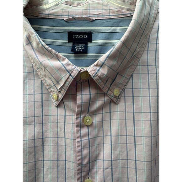 Izod Short Sleeve Button Down Shirt Men’s Size 5XLT Big & Tall Pink Plaid Casual - Picture 5 of 9